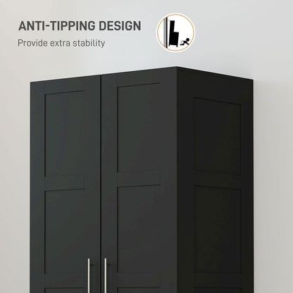 Corarani Wooden Black 2 Door Wardrobe With Hanging Rail Internal Shelving