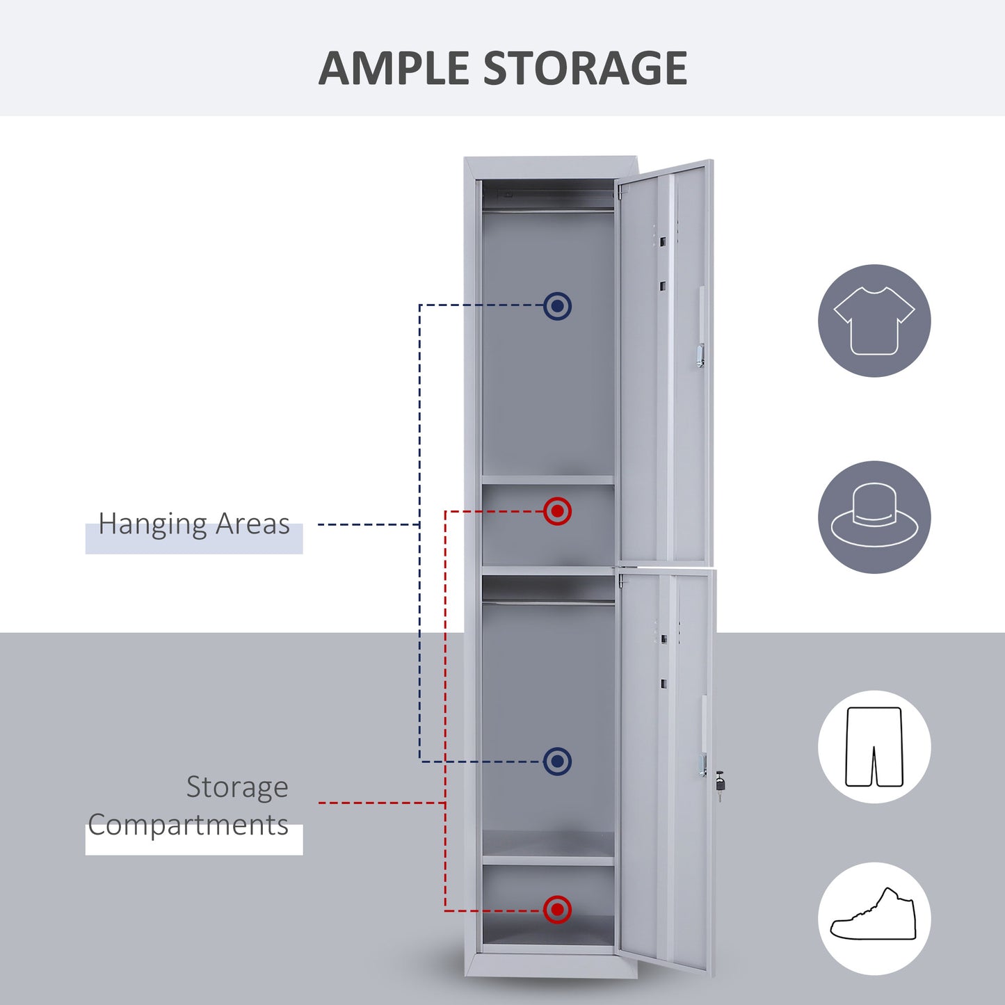 Marino 180cm Light Grey Metal Tall Locker Storage Cabinet With Internal Shelves
