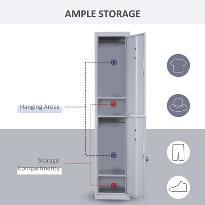 Marino 180cm Light Grey Metal Tall Locker Storage Cabinet With Internal Shelves