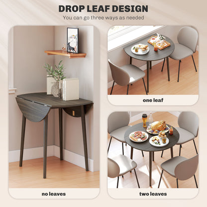 Harapa Solid Wood Grey Round Folding Dining Table Seating 4 With TaFauxred Legs