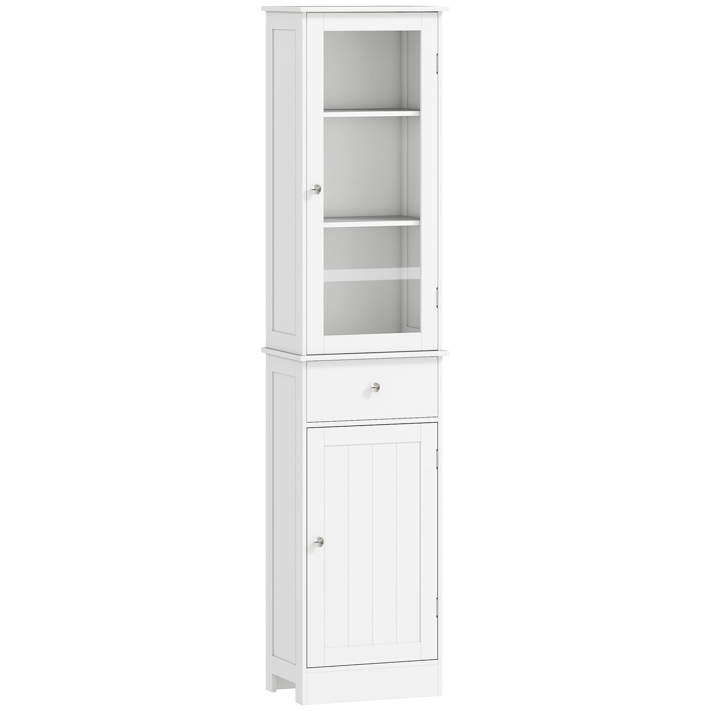 Ramila Tall Bathroom Storage Cabinet With Shelves Drawer And Door In White