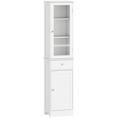 Ramila Tall Bathroom Storage Cabinet With Shelves Drawer And Door In White