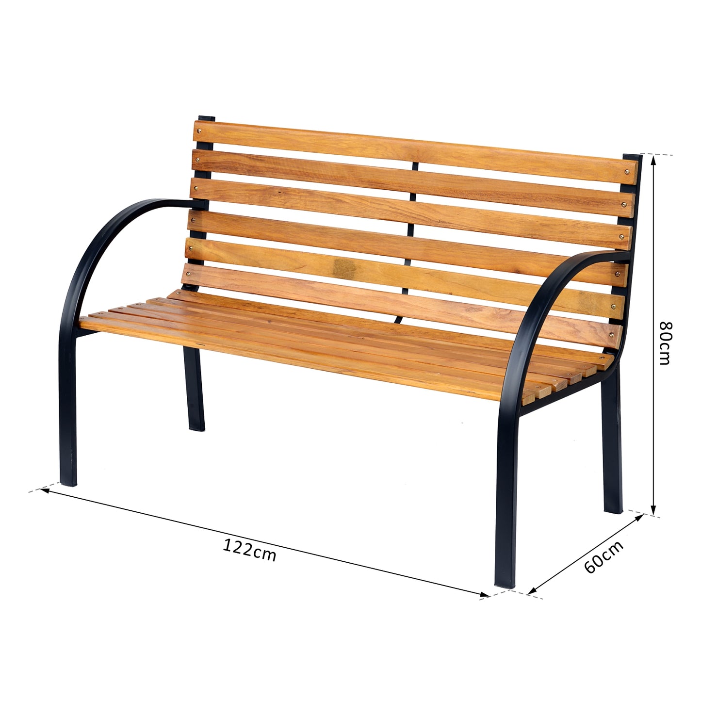 Nifalo 122cm Steel And Natural Slatted Wood Outdoor Garden Bench
