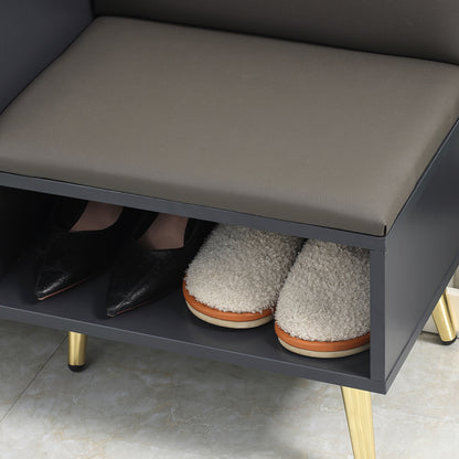 Kael Wooden Grey Entryway Shoe Storage Set Bench And Steel Legs For 19 Pairs