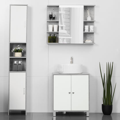 Lisa Keco Under Sink Vanity Storage Cabinet With Adjustable Shelves In White And Grey