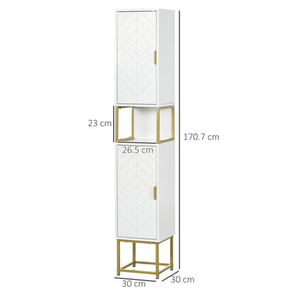 Kacoel Tall Narrow Bathroom Storage Cabinet With Adjustable Shelves Double Doors And Steel Base White