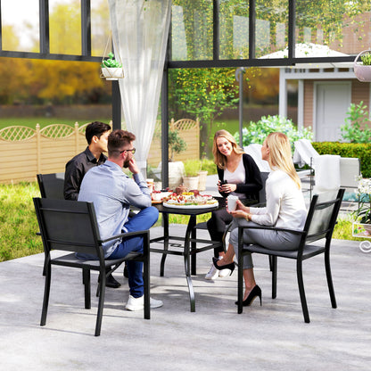 Hareni Steel Black Outdoor Garden Table With Slatted Top And Parasol Hole
