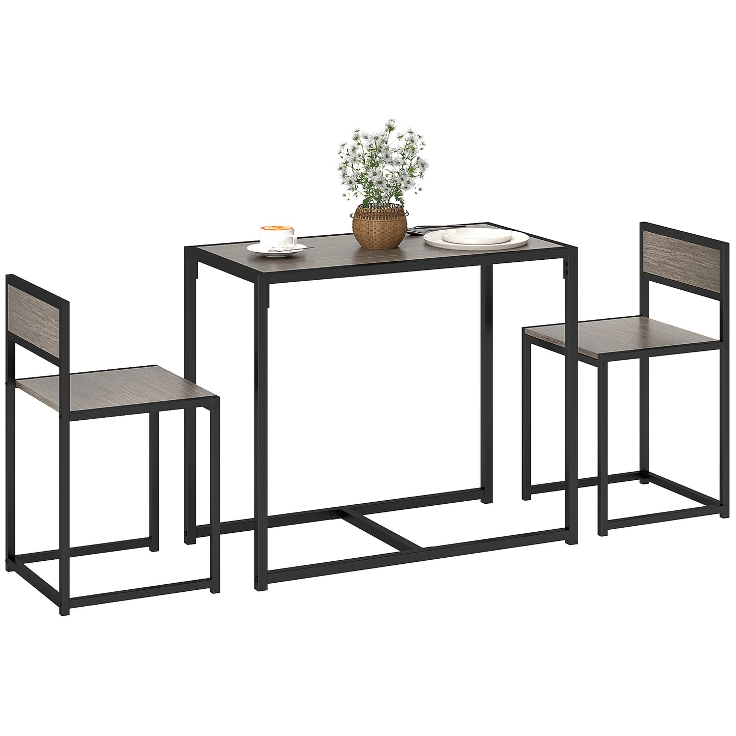 Zikeba Wooden Grey Wood Effect Compact Dining Table And Chair Set