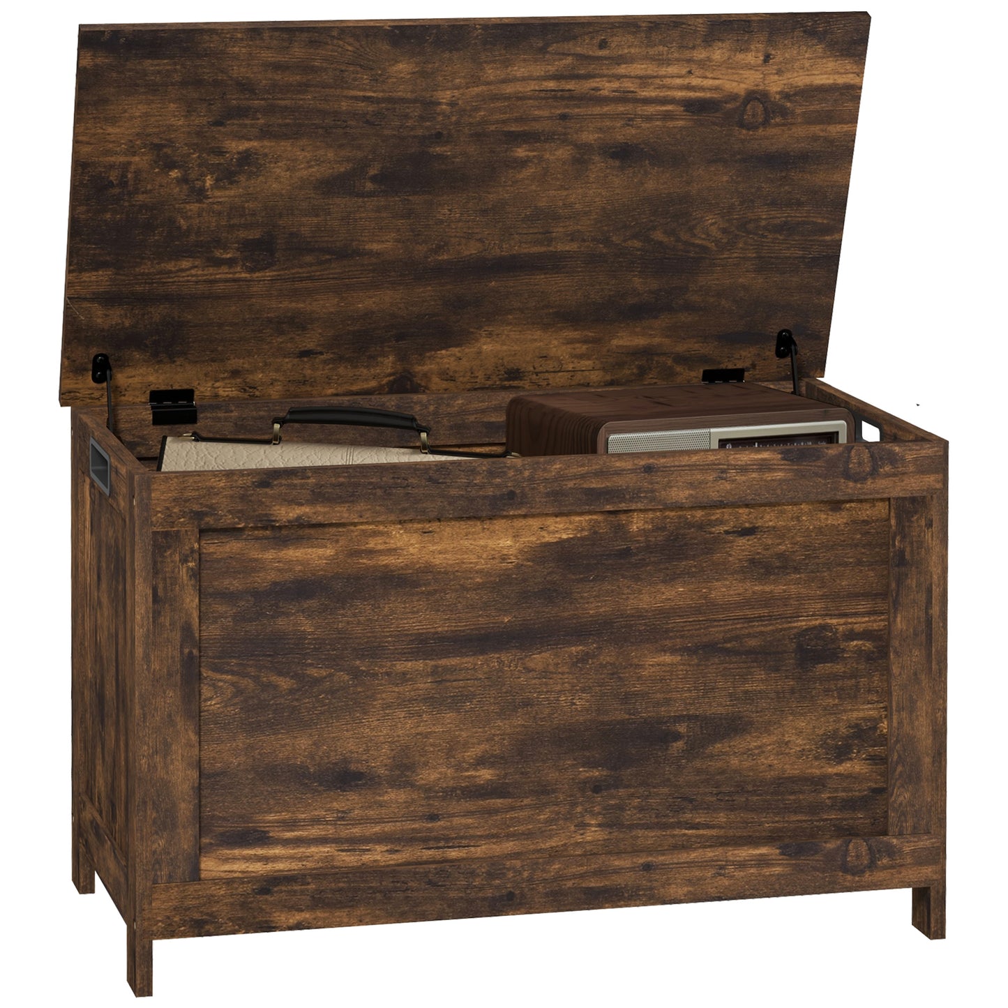 Vesoka Sake Rustic Brown Wooden Storage Chest With Safety Hinges 76 x 40 x 48 cm