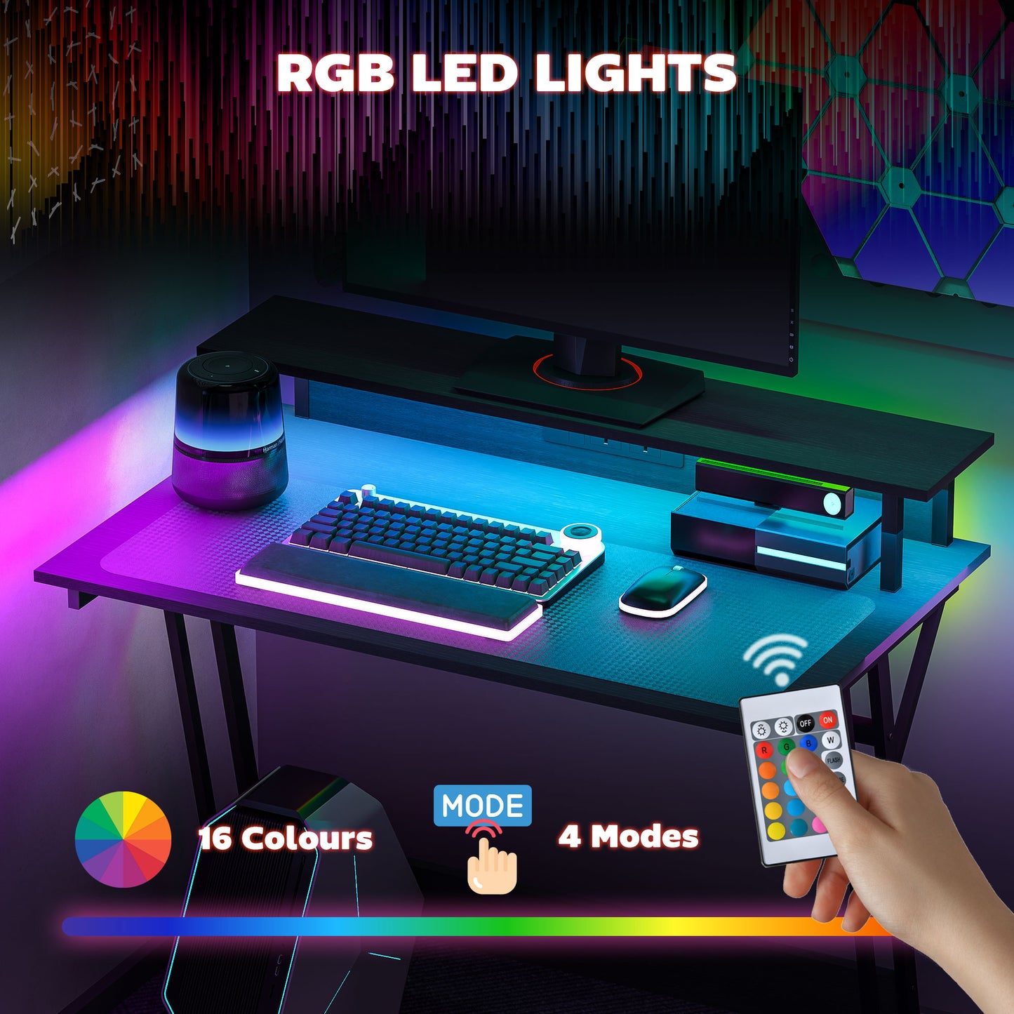Tovapa 100cm Minimalist Black 2 Level LED Gaming Desk