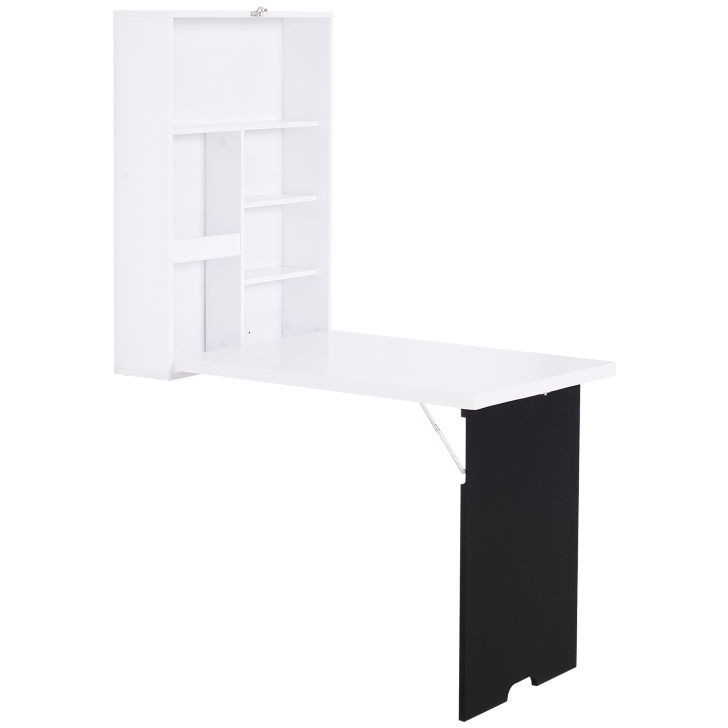 Wood White Wall Mounted Drop Leaf Desk With Chalkboard Panel And Storage Shelves