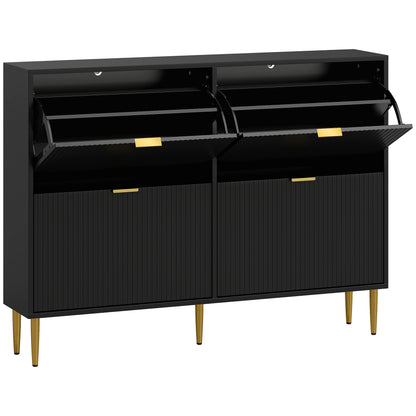 Cofa Zimo Wooden Black Elegant 4 Ribbed Drawer Shoe Cabinet Gold Handles