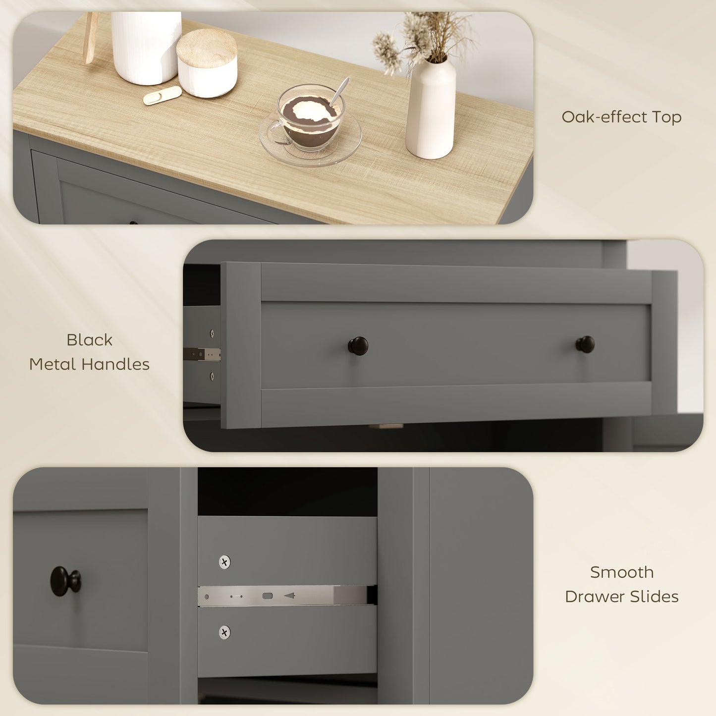 Venisa Grey Modern Sideboard With Drawer Storage Double Doors And Drawer