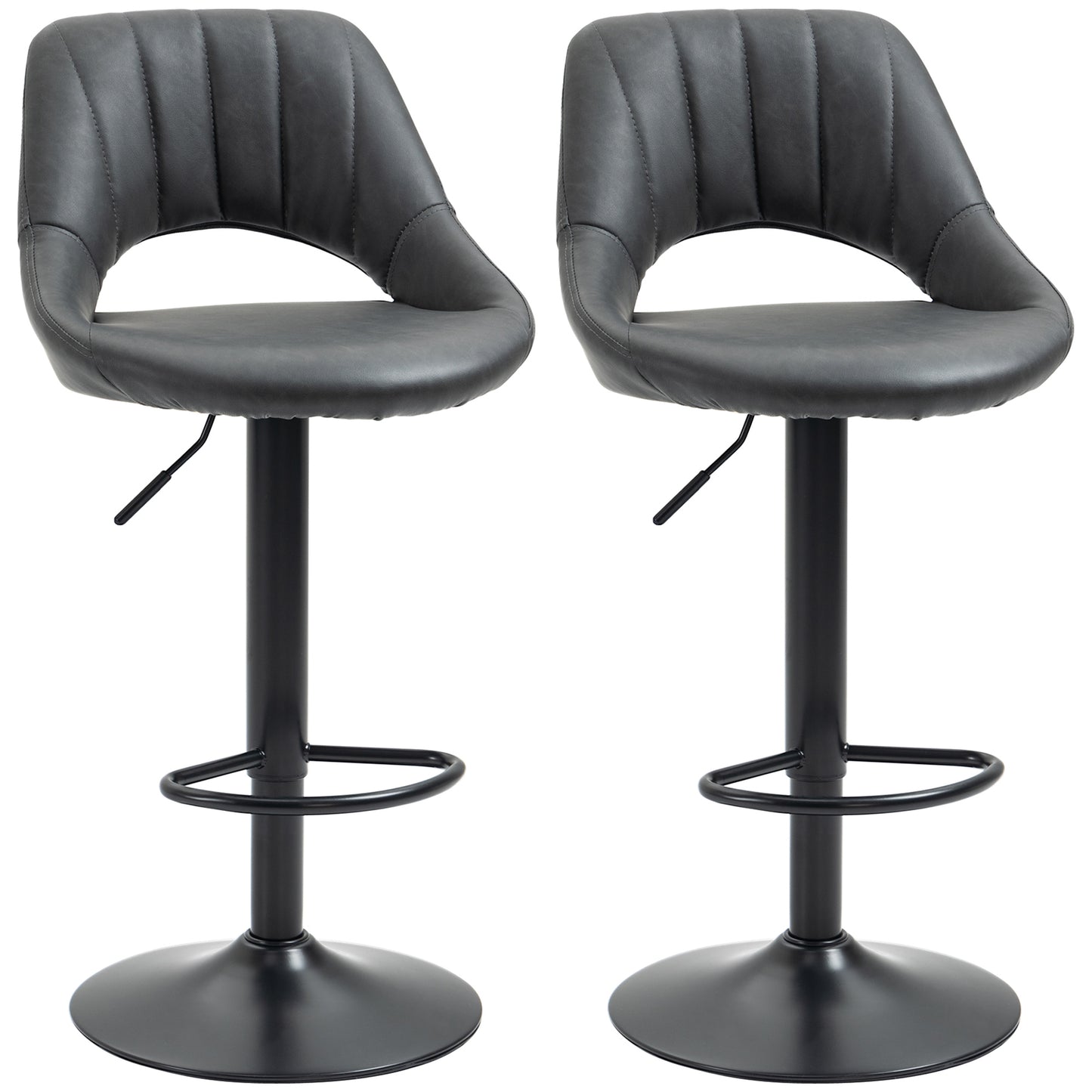 Dova Lure Faux Leather Grey Swivel Bar Stools Set Of 2 With Backrest And Footrest