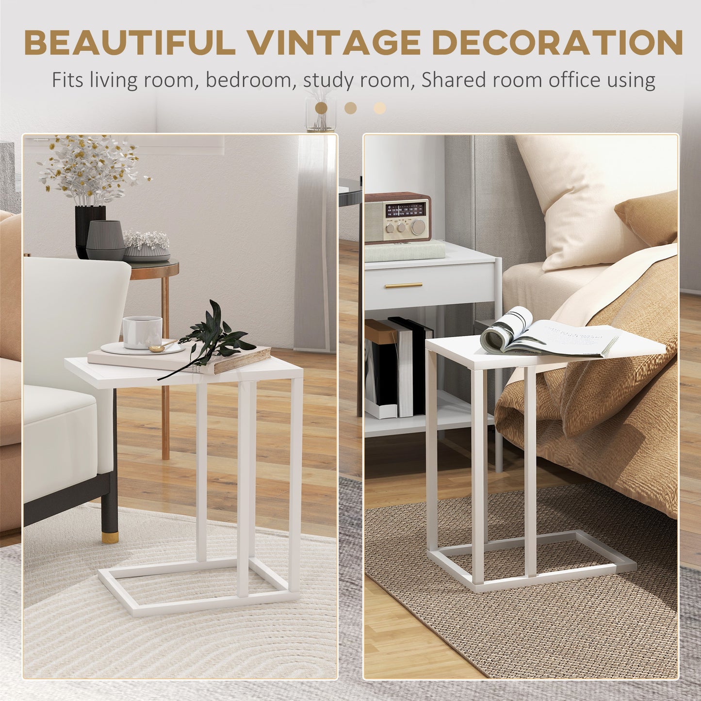 Nocoha Metal And Wooden White C Shaped Side Table