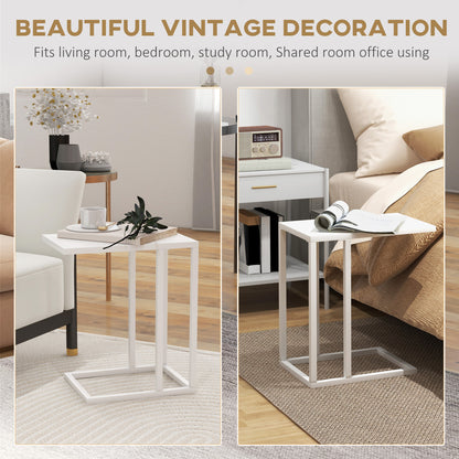 Nocoha Metal And Wooden White C Shaped Side Table