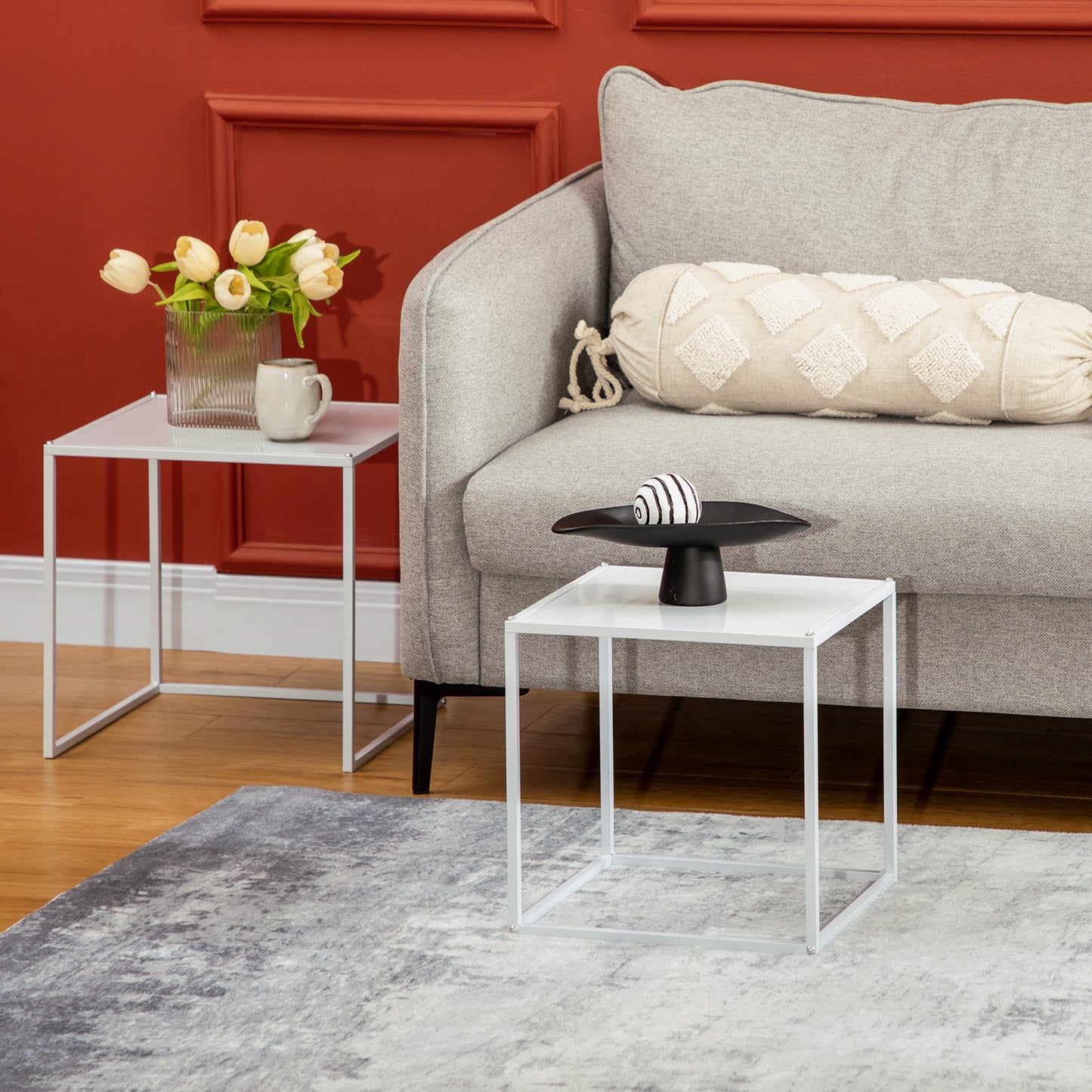 Ekmone  Metal And Wood White Square Nesting Coffee Tables Set Of 2