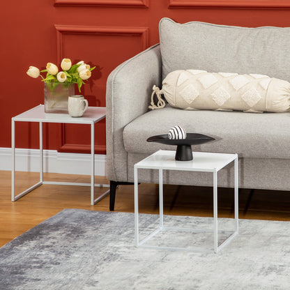 Ekmone  Metal And Wood White Square Nesting Coffee Tables Set Of 2