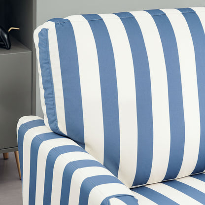Yosefi Blue And White Velvet Cuddle Accent Sofa Stripe Design