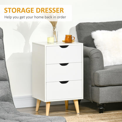 Rato White Bedside Table With 3 Drawers And Narural Wood Legs