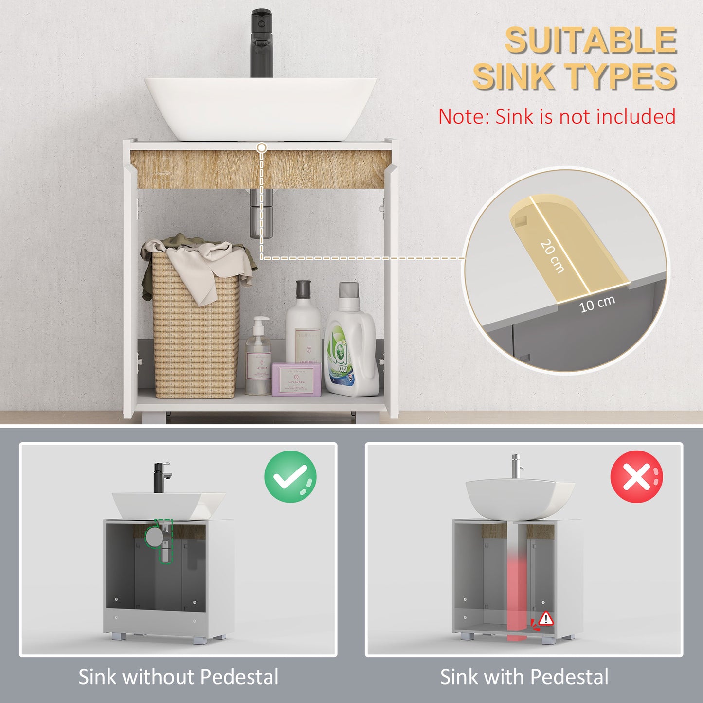 Elpalo White Freestanding Under Sink Vanity Cabinet With Double Doors