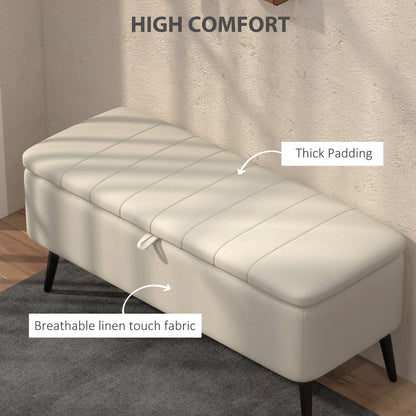 Zimina Linen Look Cream Storage Ottoman Stripe Top