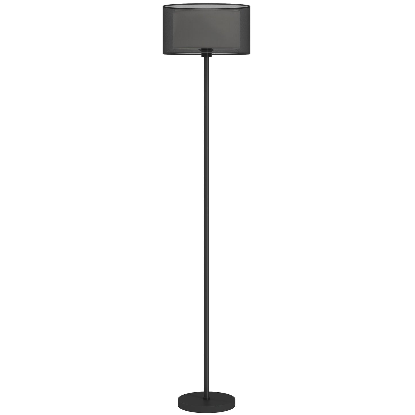 Mira Metal And Fabric Black Minimalist Floor Lamp With Double Layer Shade And Foot Switch