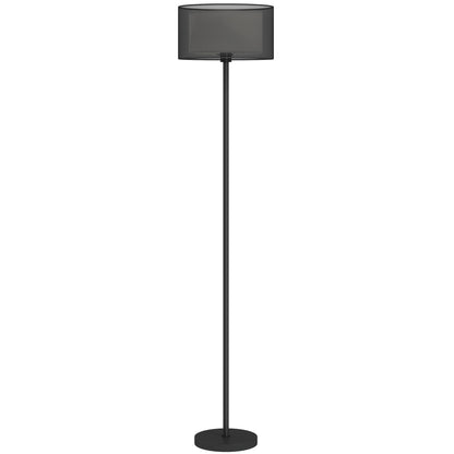 Mira Metal And Fabric Black Minimalist Floor Lamp With Double Layer Shade And Foot Switch