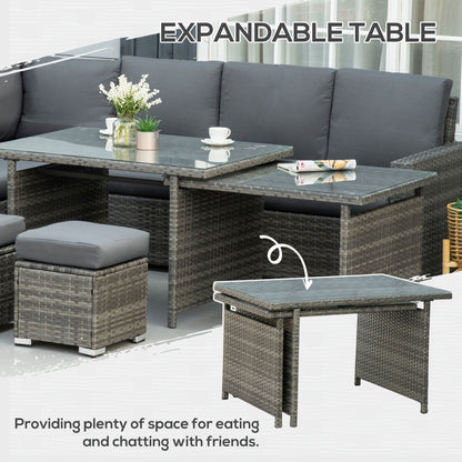 Rokane Rattan Grey 10 Seater Garden Sofa Set With Extending Dining Table
