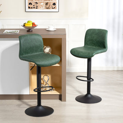 Kekero Set Of 2 Green Faux Leather Counter Bar Chairs With Back And Footrest