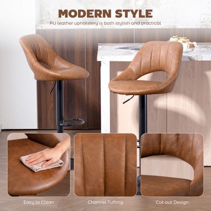 Palosa Set Of 2 Brown Faux Leather Swivel Bar Chairs With Backrest And Footrest