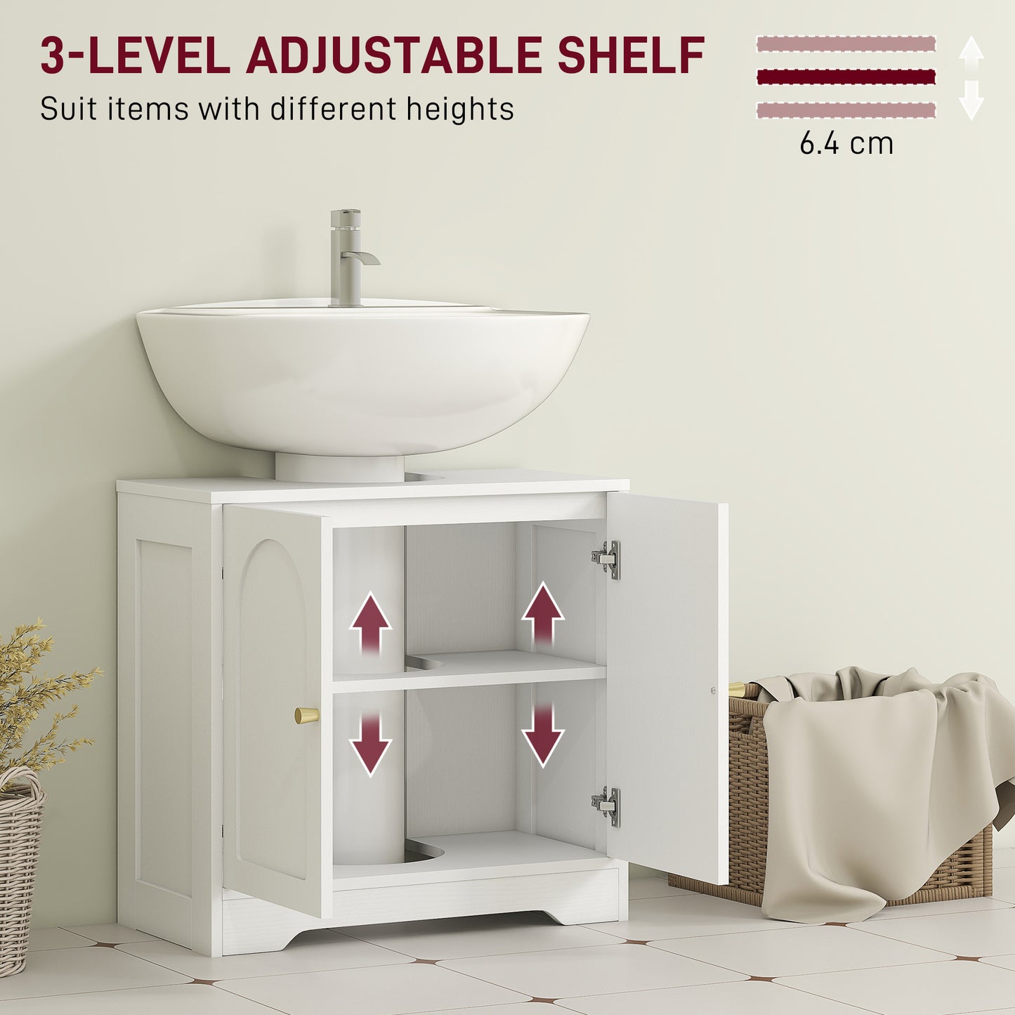 Mapa Under Sink Bathroom Storage Cabinet With Double Arched Doors White