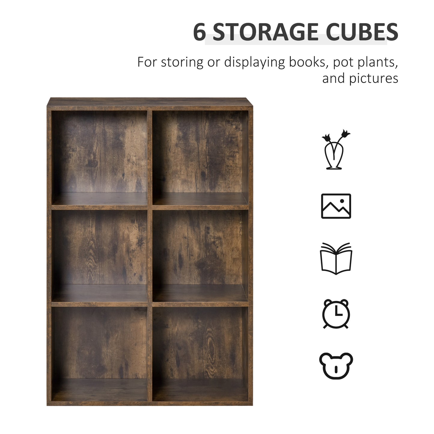Ridiyo Wood Rustic Brown 6 Cube Storage Bookcase