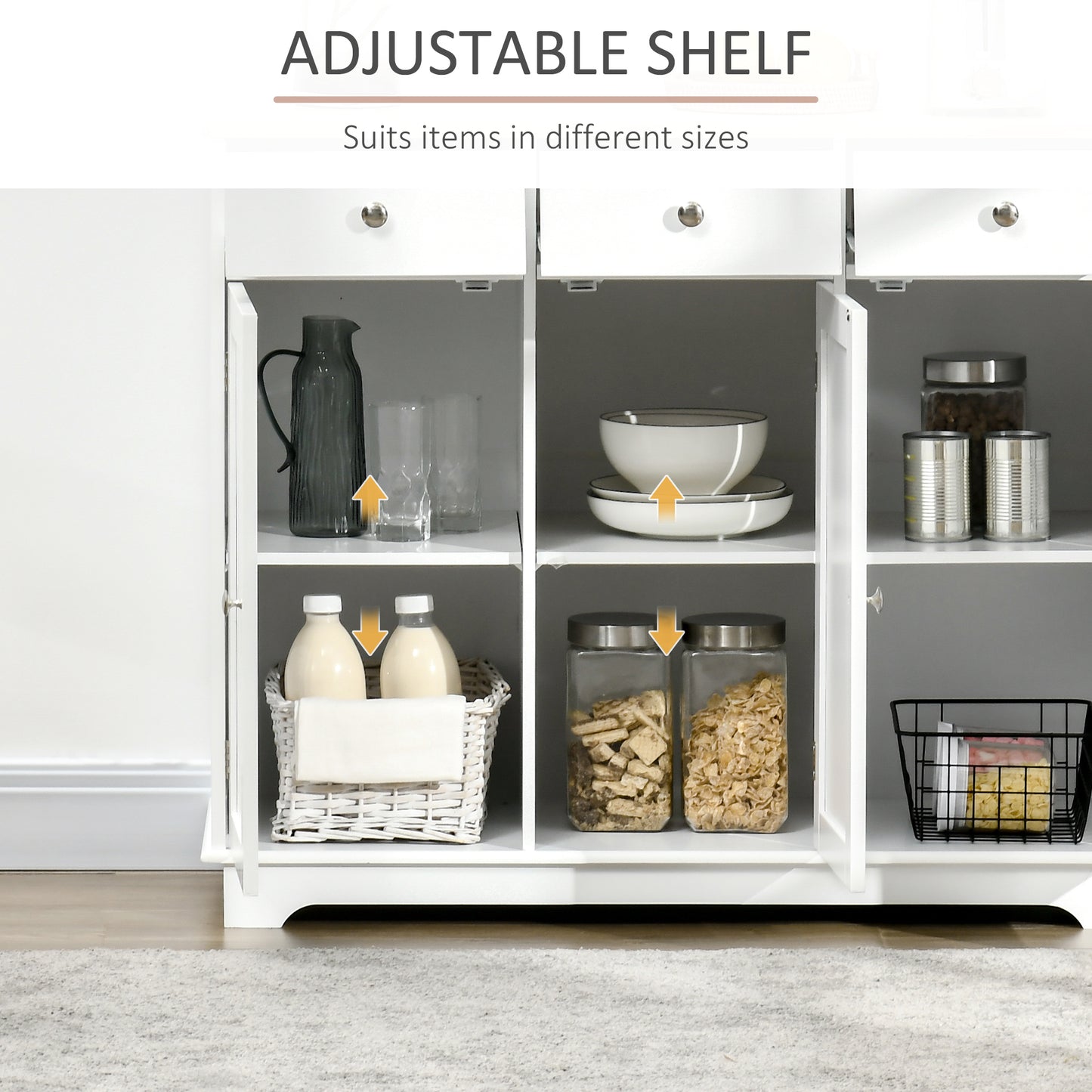 Totoro White Sideboard With Natural Top 3 Doors 3 Drawers 3 Shelves