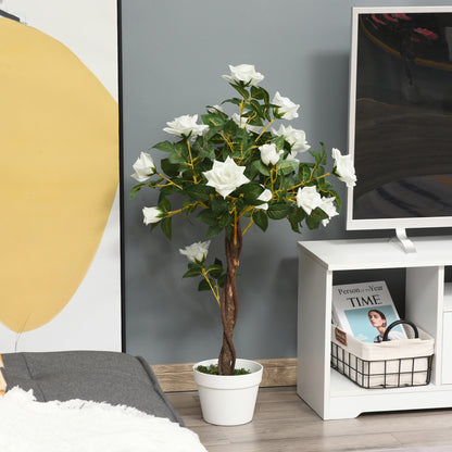 Vavipa Artificial White Rose Flower Display Plant In Pot For Interior Styling