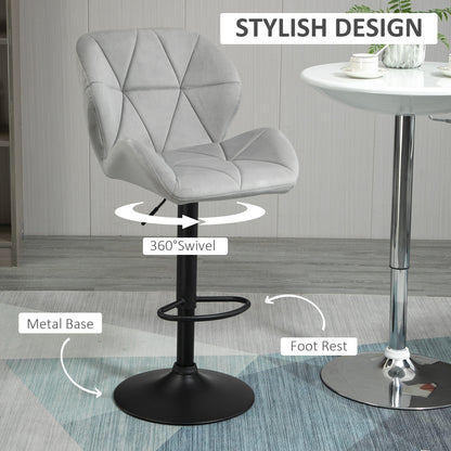 Cotodo Set Of 2 Upholstered Light Grey Adjustable Swivel Bar Stools With Back Support