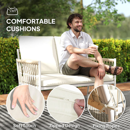 Comori Rattan Cream 4 Seater Outdoor Sofa Conversation Set With Glass Coffee Table