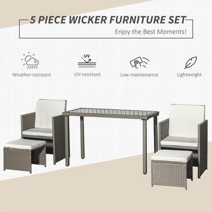 Moel Grey Rattan 4 Seater Cube Garden Dining Set with 2 Armchairs 2 Stools And Glass Table