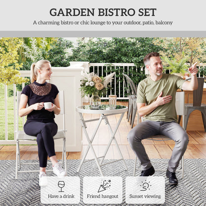 Lafiyo Glass And Metal White 3 Piece Outdoor Bistro Set With Folding Chairs