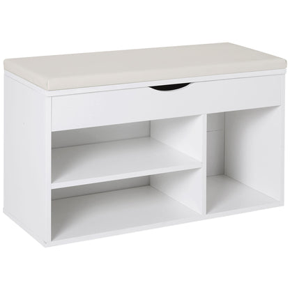 Sokari Wooden White Shoe Storage Bench 1 Drawer And Padded Seat