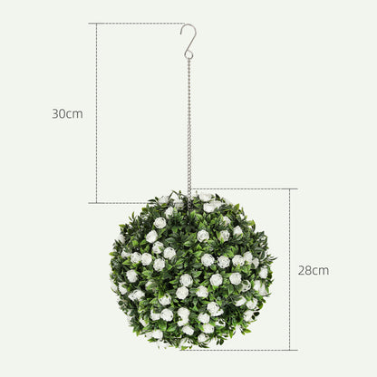 Lukaka Dino Set Of 2 Artificial UV Resistant Rose Style Topiary Balls H8 28cm White