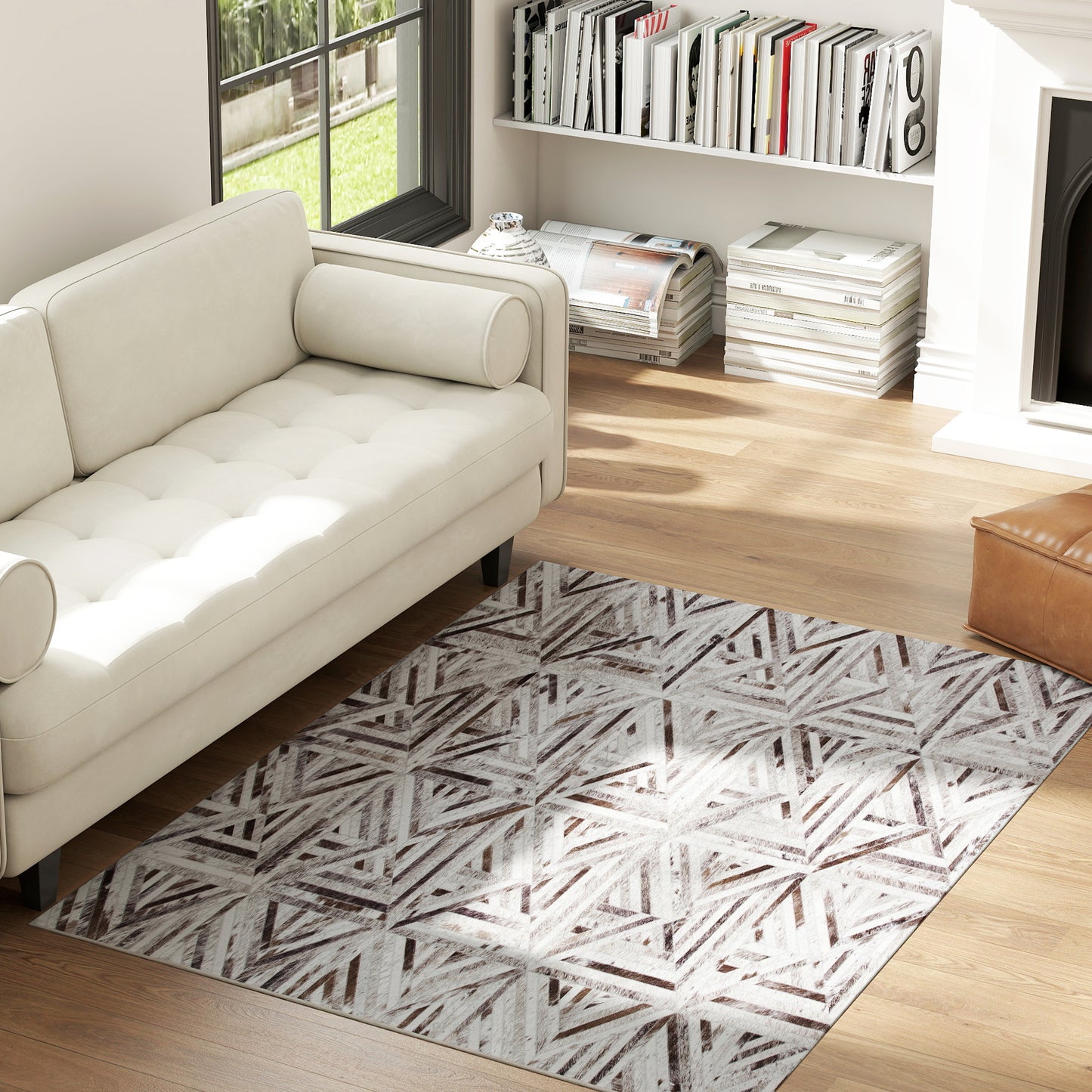 Nereta 170 x 120cm Chenille Brown Triangle Pattern Washable Area Rug Non Slip