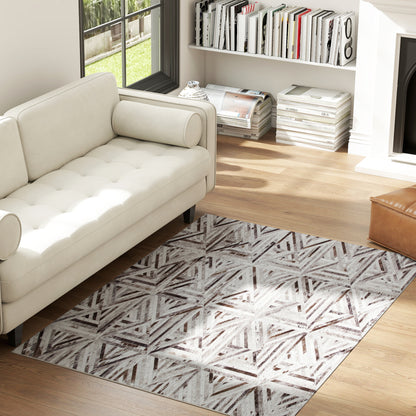 Nereta 170 x 120cm Chenille Brown Triangle Pattern Washable Area Rug Non Slip