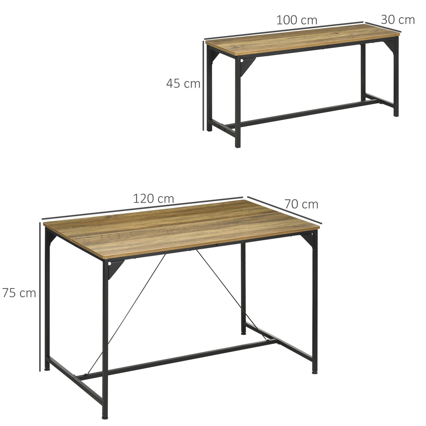 Yomaha Wooden Natural Dining Table With 2 Benches Seating 4