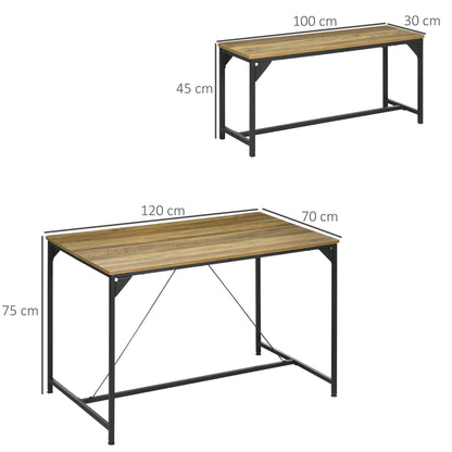 Yomaha Wooden Natural Dining Table With 2 Benches Seating 4