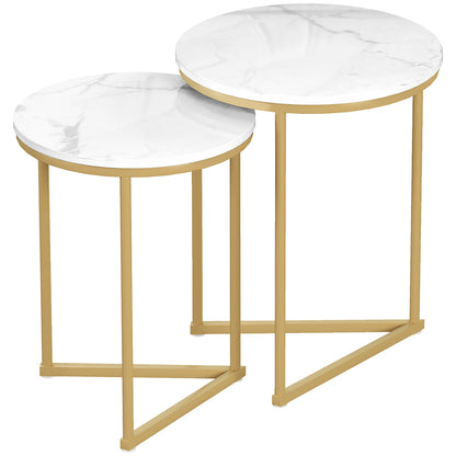Keroro Set Of 2 Nesting Tables Metal And Marble Effect White And Gold