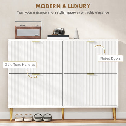 Rokake Wooden White Elegant 4 Drawer Shoe Cabinet Ribbed Design