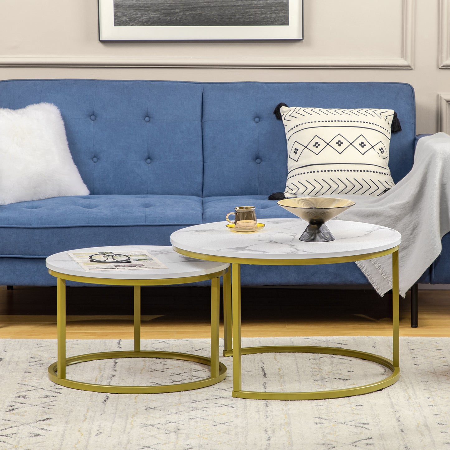 Dividi Metal And Wood White Set Of 2 Round Nesting Side Tables
