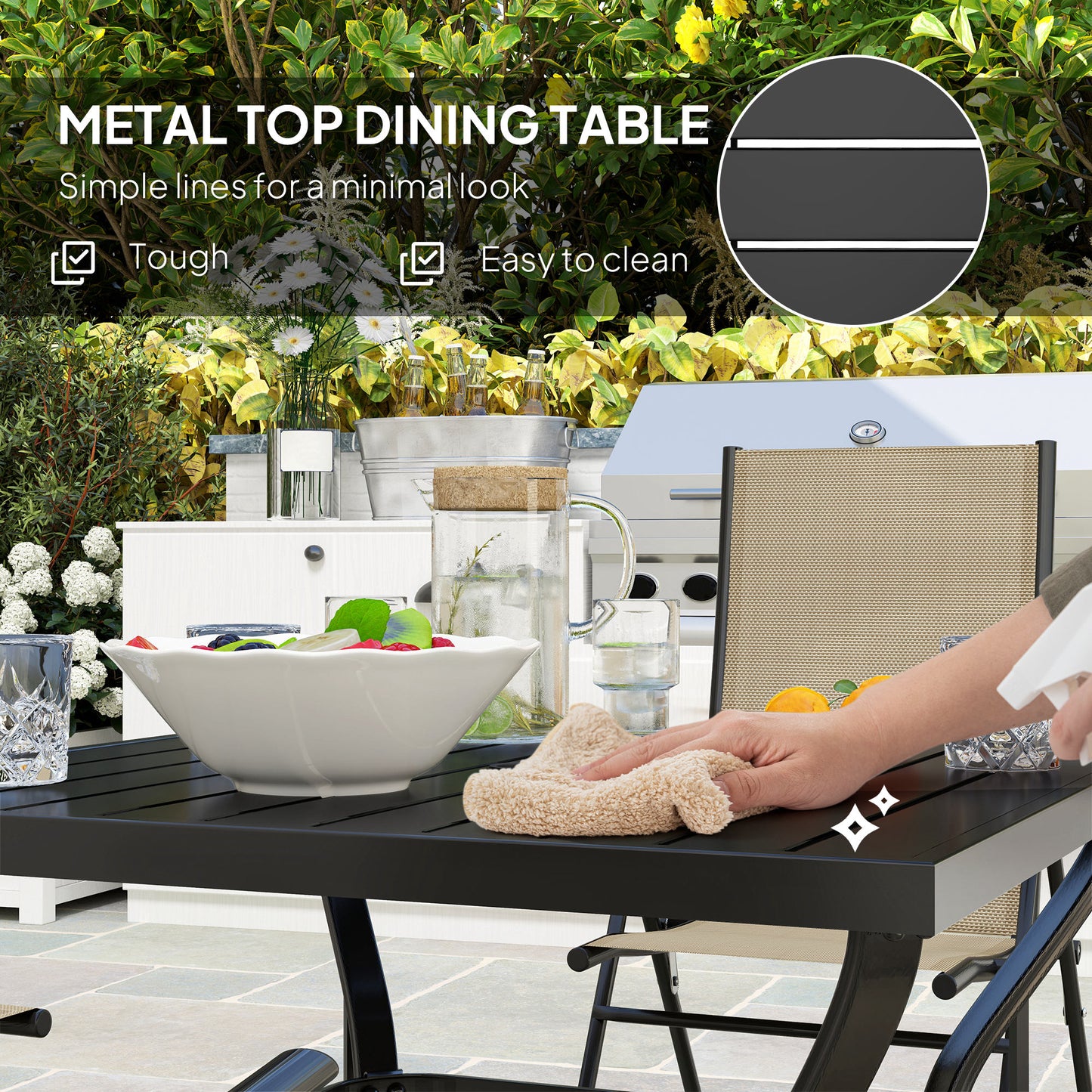 Yodiro 4 Seater Cream Mesh and Steel Frame Dining Patio