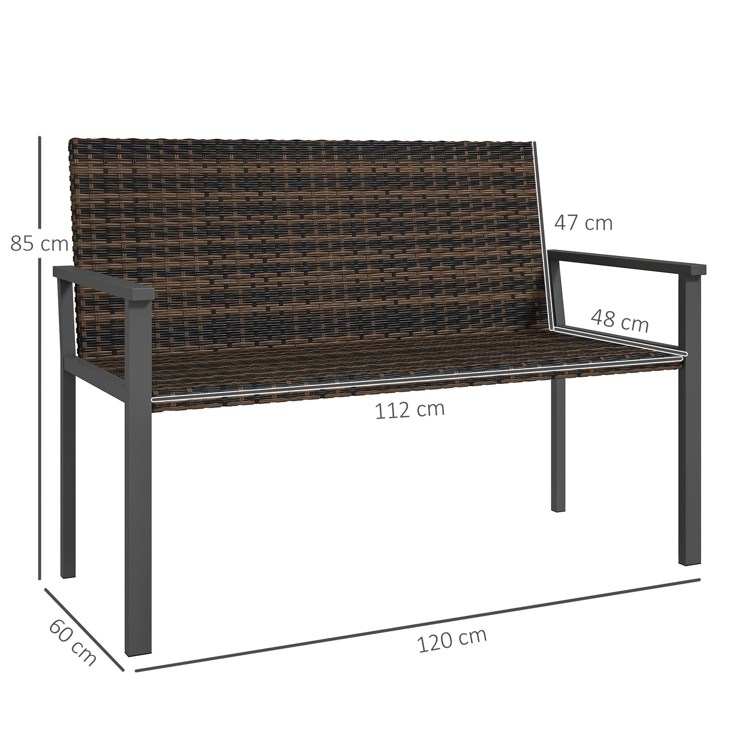 Batare Rattan Brown 2 Seater Garden Bench With Armrests
